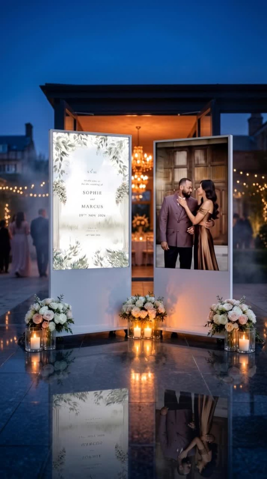 The Duo setup at dusk — outdoor wedding venue