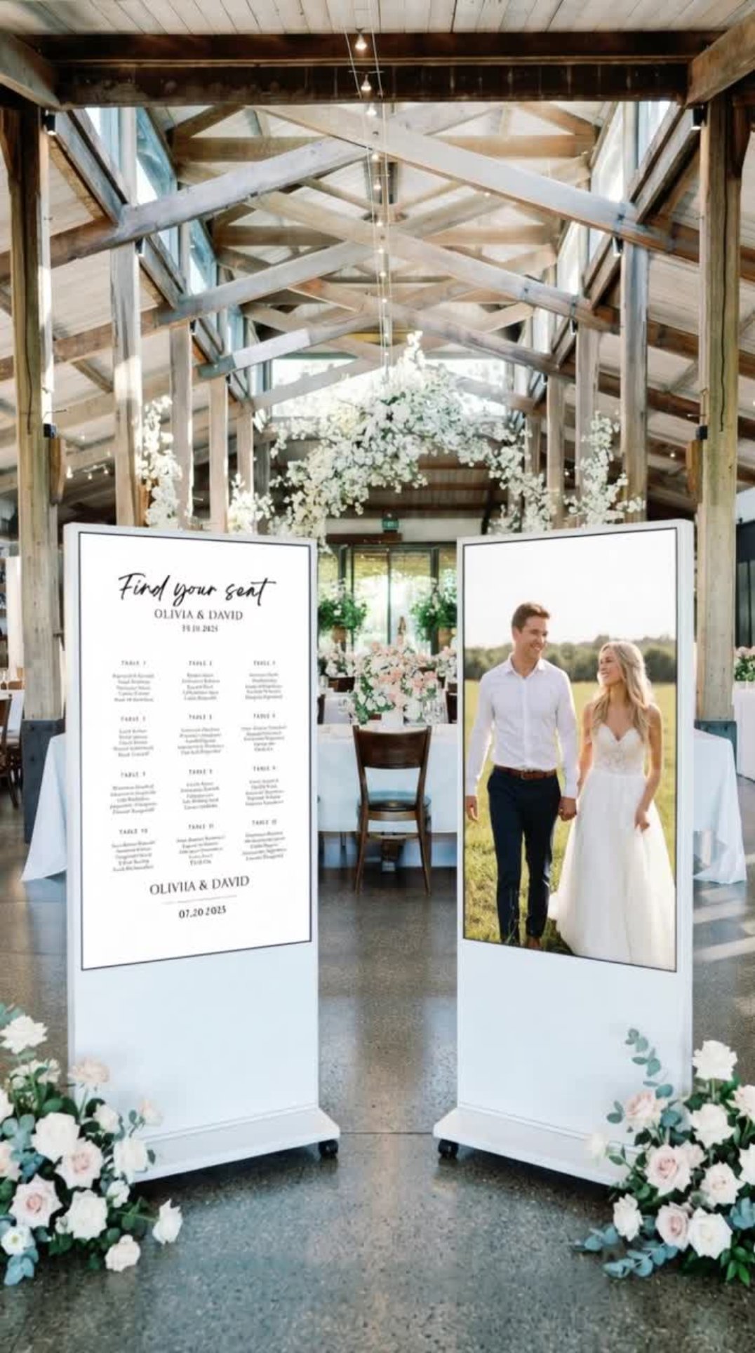 The Duo setup in rustic barn wedding venue